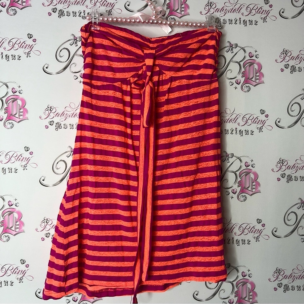 2 way tie up tip Striped Pink/purple Orange halter or strapless tank top